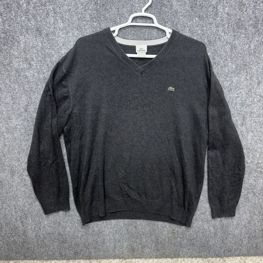 Lacoste Gray V-neck Pullover Sweater men's size 8 (3xl) long sleeve